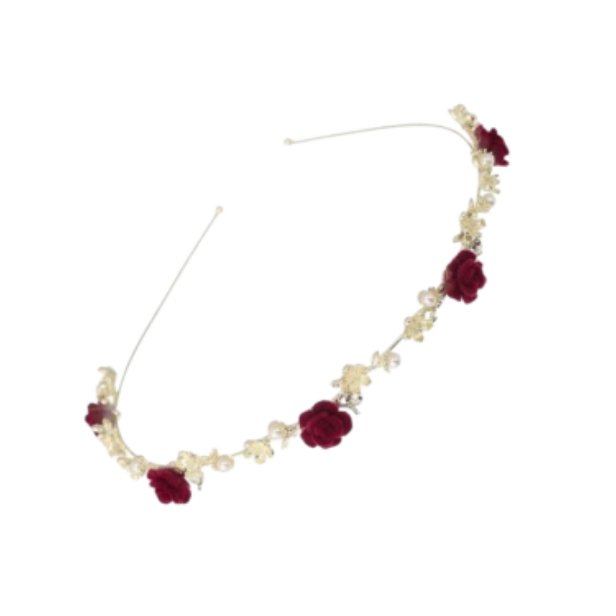 Serre-tête doré avec motif fleur rouge