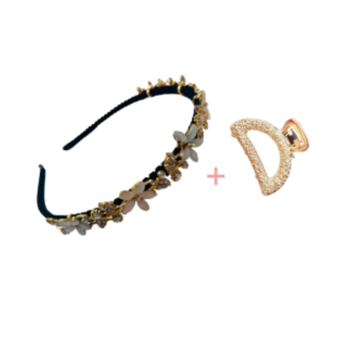 Serre-tête motif doré avec strass en cristal plus pince à cheveux