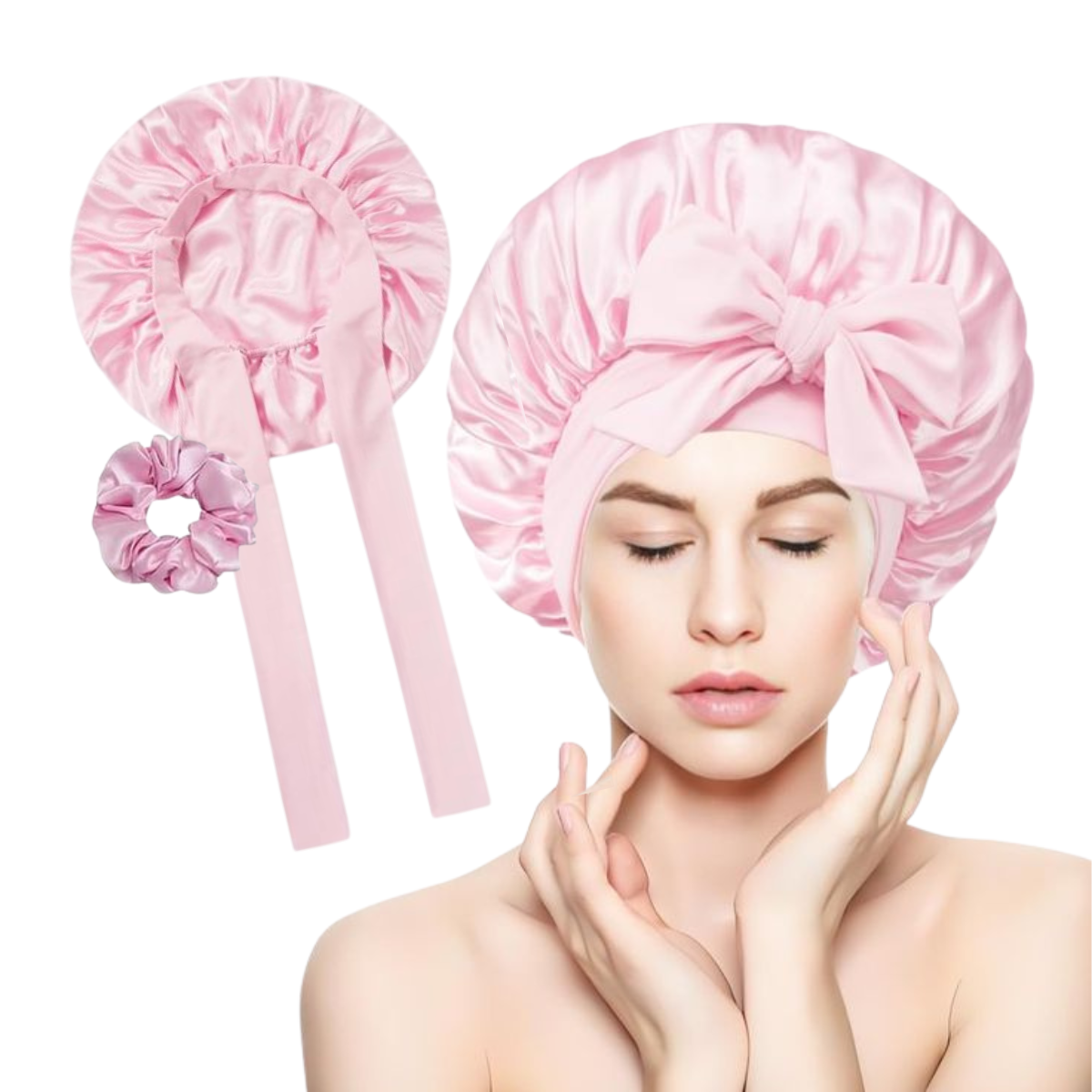 Bonnet Satin Double avec Bande + chouchou